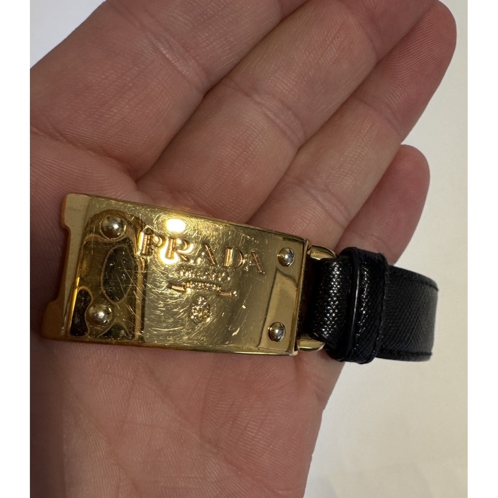 Prada Gold Plaque Bracelet Black Leather - Picture 9 of 9